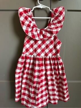 Bella Bliss Red Gingham Ruffle Apron Cross Back Dress Size 7